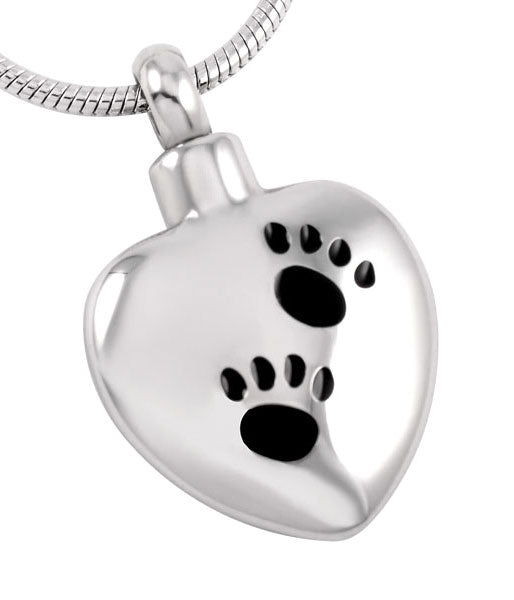 Stainless Steel Keepsake Heart Paw Print Pendant