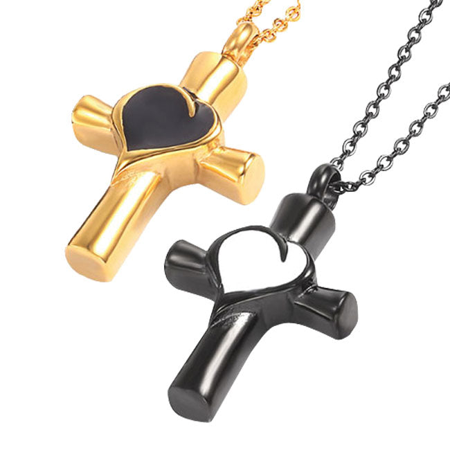 Stainless Steel Keepsake Cross with Heart Pendant