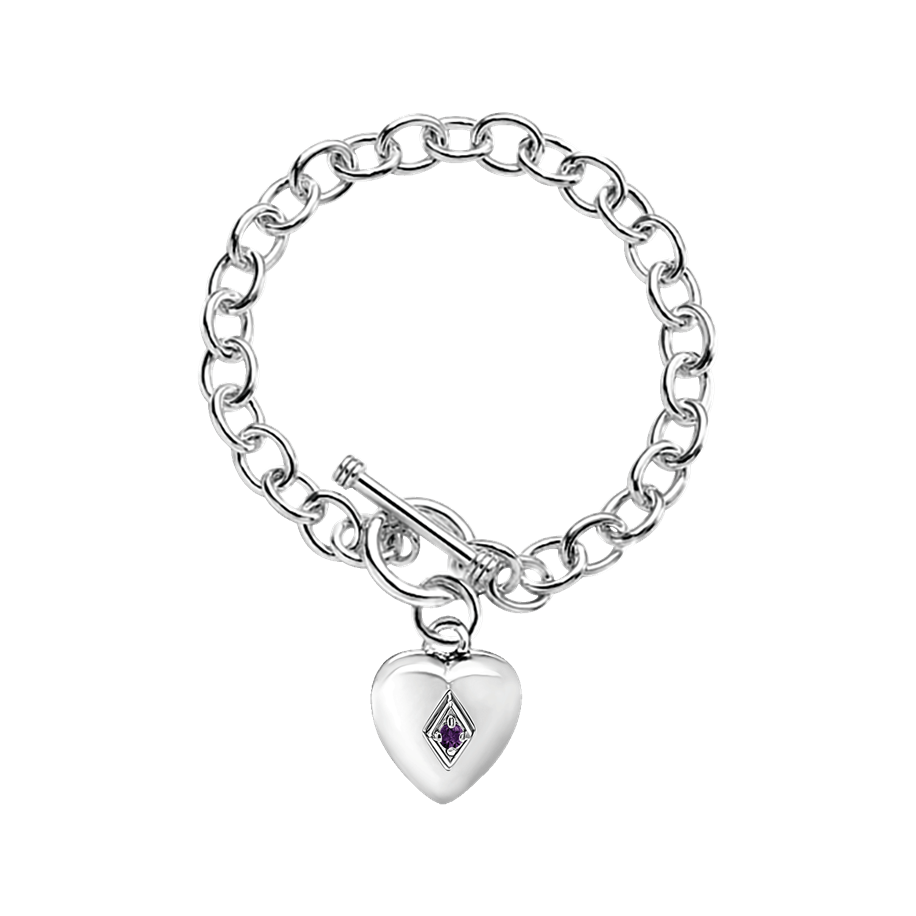 Toggle Heart Bracelet w/February Birthstone