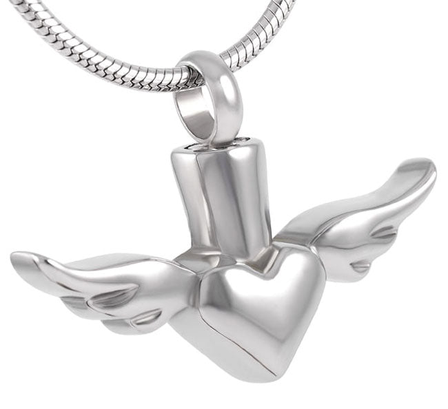 Stainless Steel Keepsake Heart with Wings Pendant