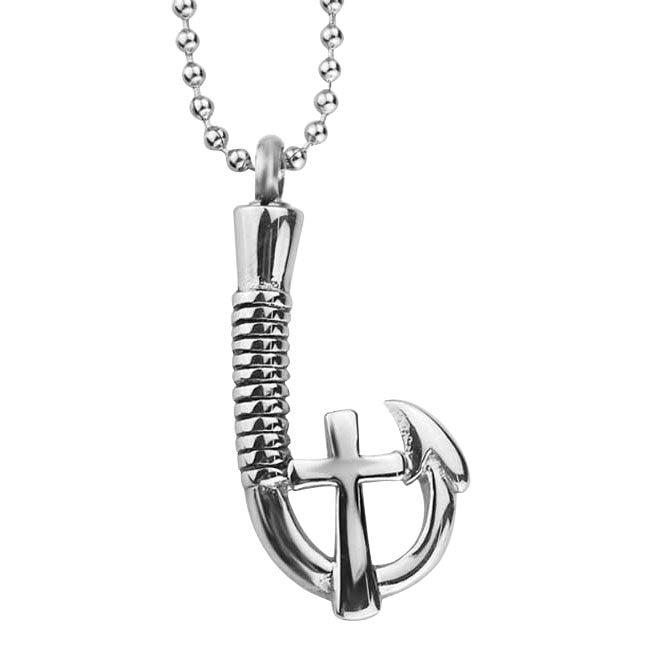 Stainless Steel Keepsake Fish Hook with Cross Pendant