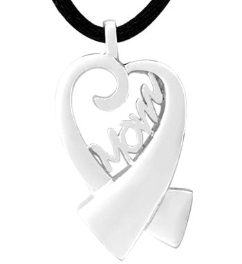 Mom Ribbon Heart Keepsake Pendant