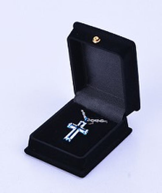 Silver, Blue and White Stainless Steel Cross Keepskake Pendant