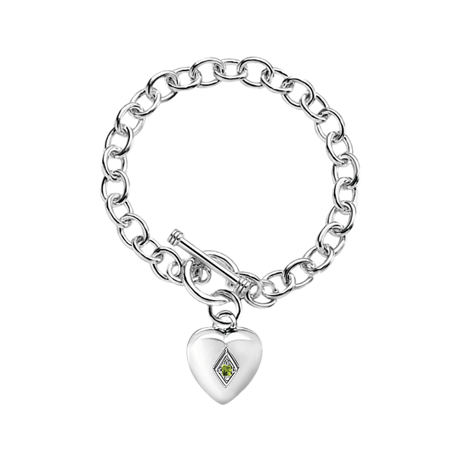 Toggle Heart Bracelet w/August Birthstone