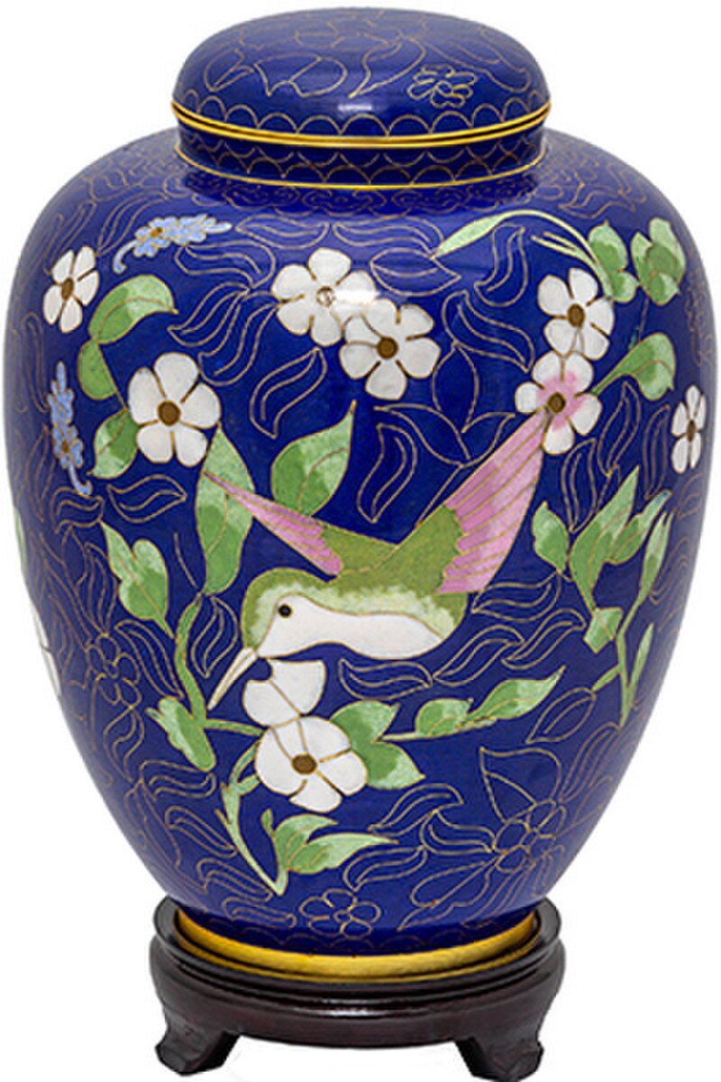 Cloisonné Blue Hummingbird Urn