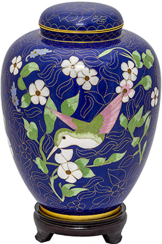 Cloisonné Blue Hummingbird Urn