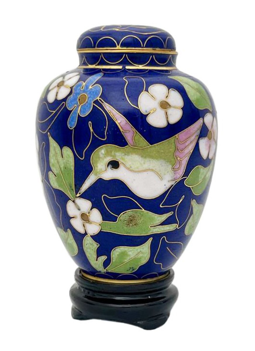 Cloisonné Blue Hummingbird Keepsake Urn