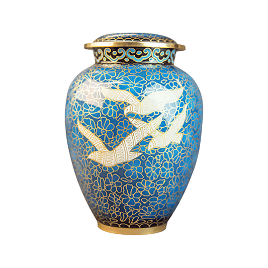 Painted Peace Doves brass urn