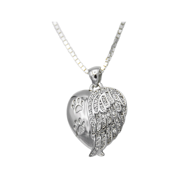 Angel Wings Heart with Paw Prints Pendant