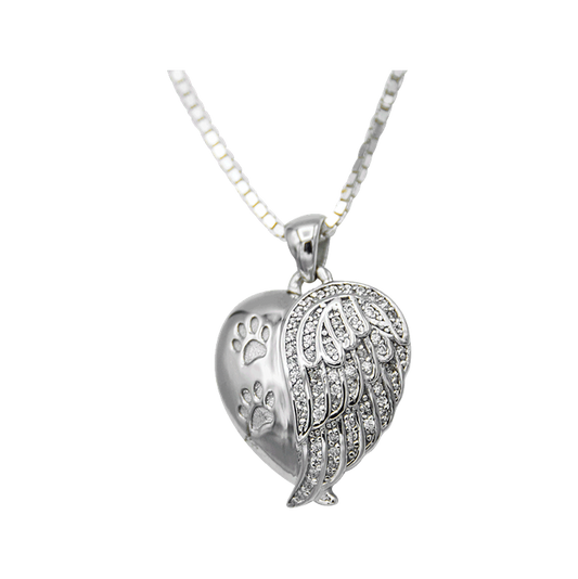 Angel Wings Heart with Paw Prints Pendant