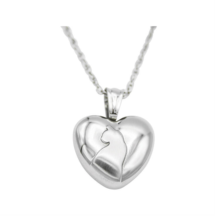 Heart with Cat Silhouette Keepsake Pendant